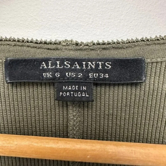 ALLSAINTS Alicia Round Neck 1/4 Zip Long Sleeve Bodysuit Utility Green US 2 - Picture 3 of 14